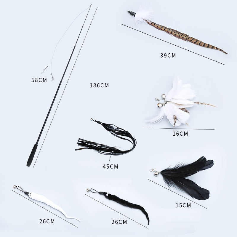 Telescopic Cat Wand with Feathers and other Toys