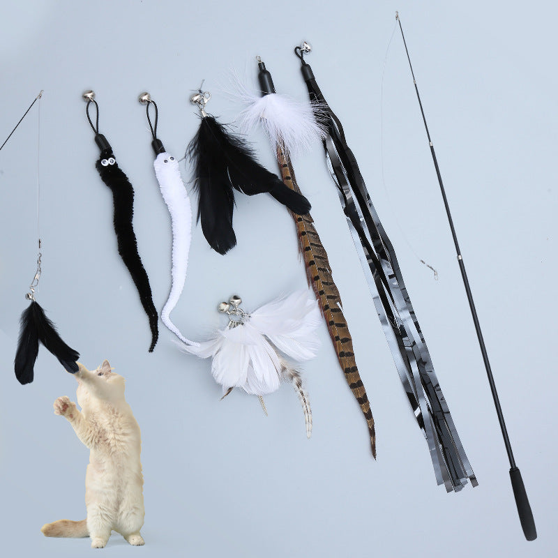 Telescopic Cat Wand with Feathers and other Toys